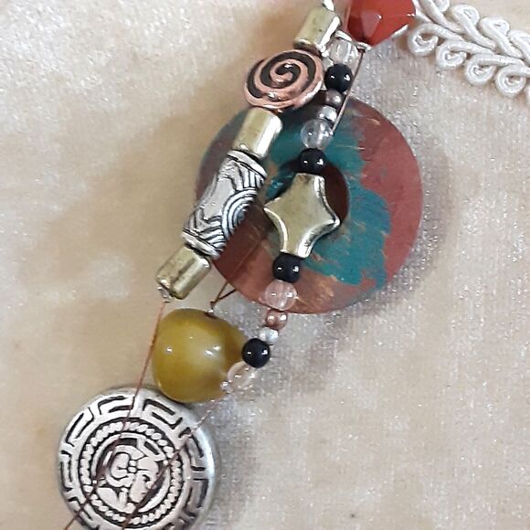 Boho artistic 3 strand floating 16" necklace beaded silver tone accents - Picture 3 of 4